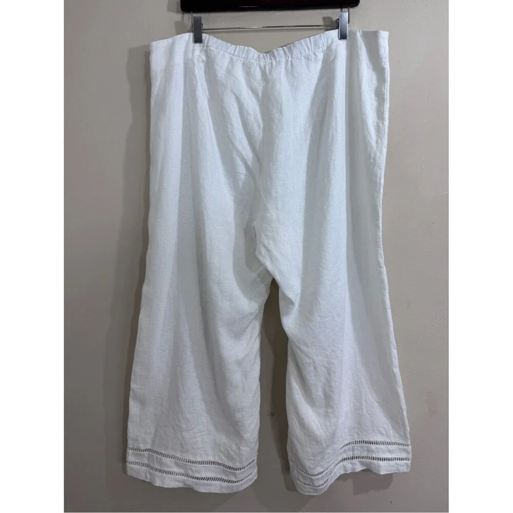 NWT Banana Republic White Linen Wide-Leg Cropped Pants Lace Hem size 20 Summer